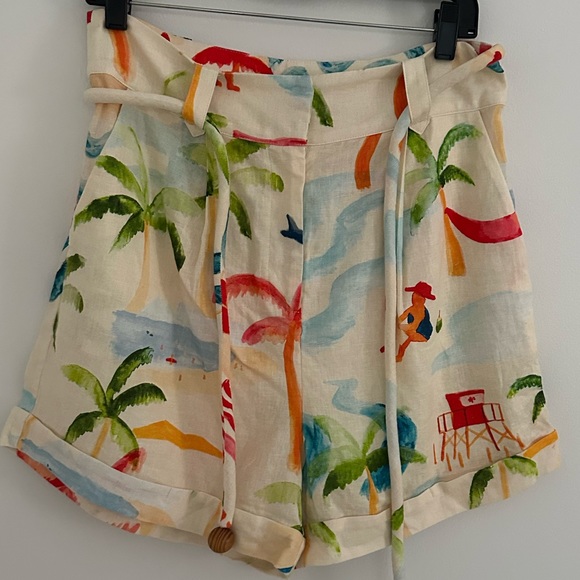 NWT FARM Rio Copacabana Patterned High-Waisted Cotton Shorts - Tropical Resort - Picture 6 of 7